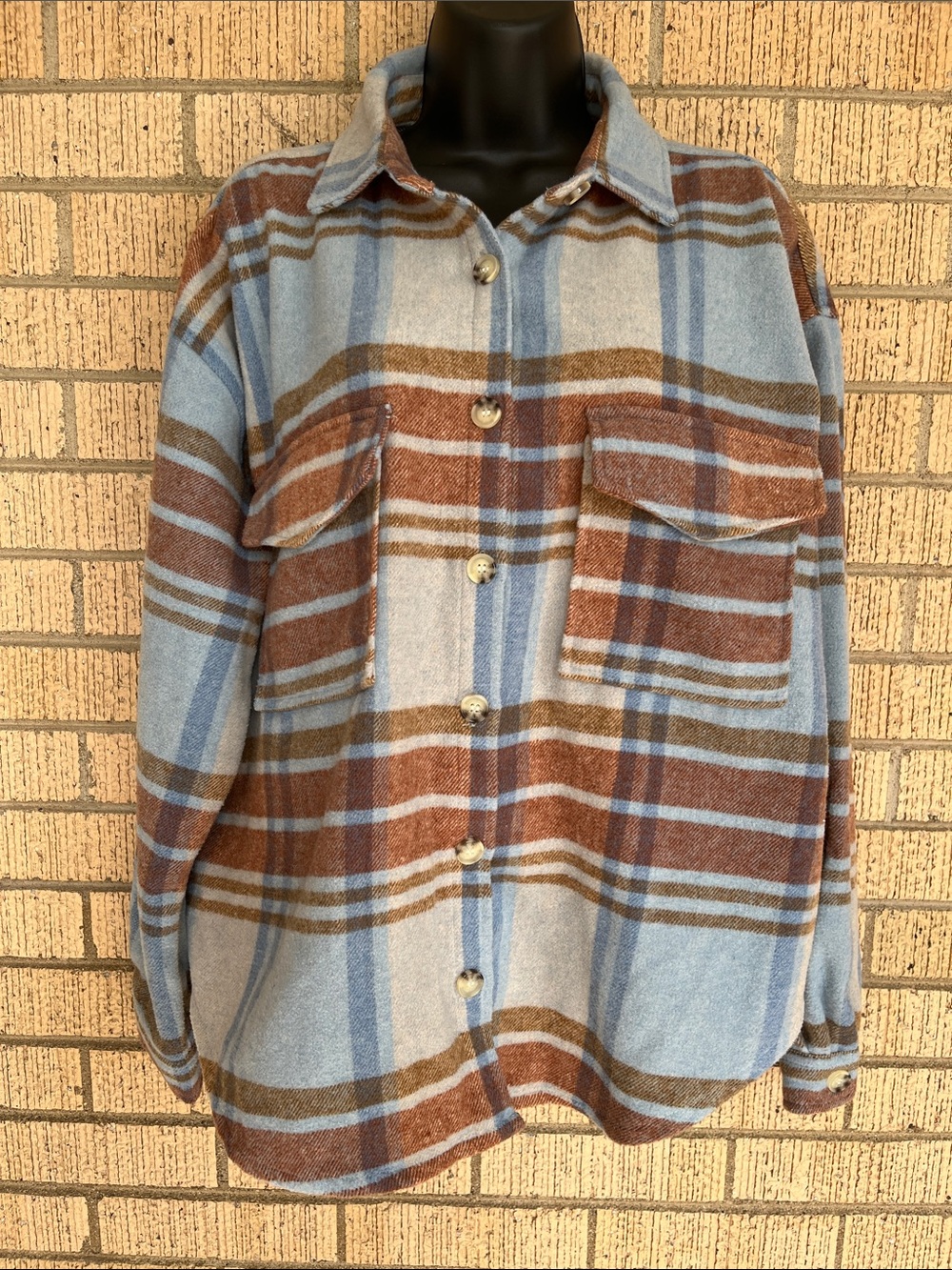 Ford Bronco Plaid Flannel Shirt Jacket Graphic Print Shacket Size L Wool Blend